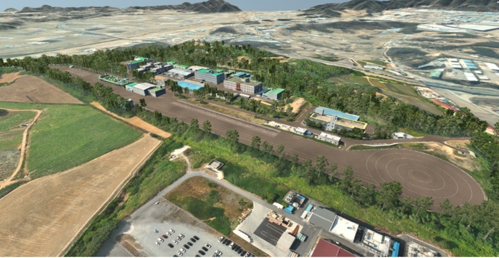 Simulation view of buildings and environment